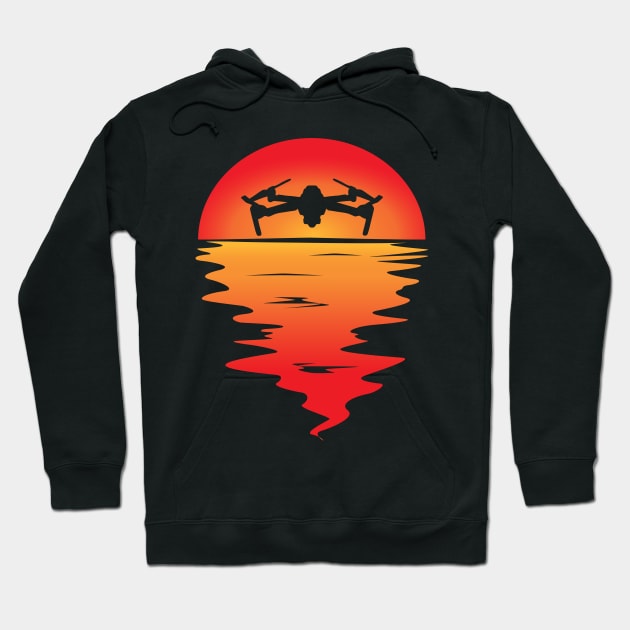 Drone Sunset Retro Hoodie by BIGUP